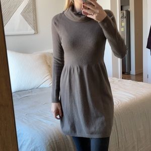 Taupe soft cowl neck sweater dress